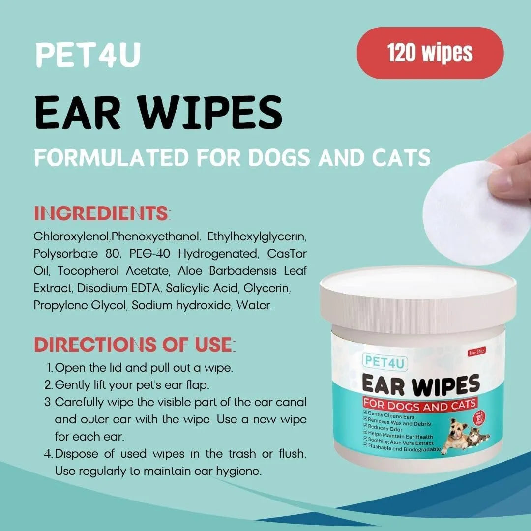PET4U - PET4U Gentle Ear Wipes for Dogs and Cats 120 Toallitas - The Red Vitamin MX - Cuidado Del Oído De Perros - {{ shop.shopifyCountryName }}