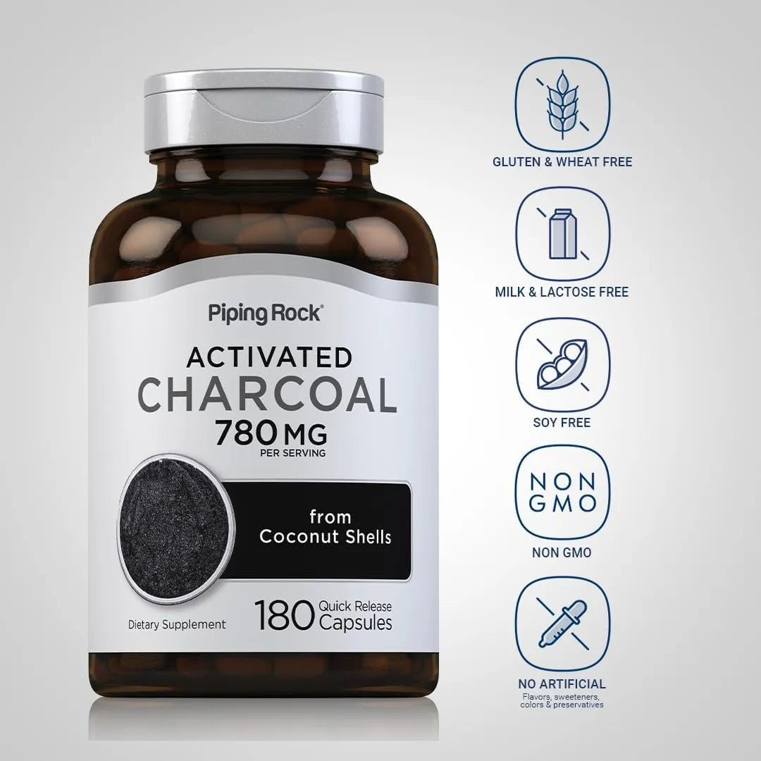 PIPING ROCK - Piping Rock Activated Charcoal 780Mg. 180 Capsulas - The Red Vitamin MX - Suplementos Alimenticios - {{ shop.shopifyCountryName }}
