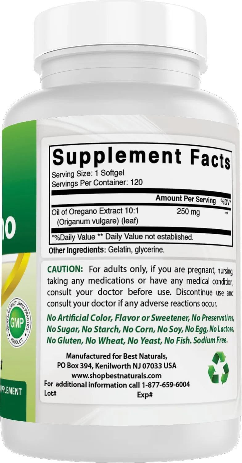BEST NATURALS - Best Naturals Oregano Oil 250Mg. 120 Capsulas Blandas - The Red Vitamin MX - Suplementos Alimenticios - {{ shop.shopifyCountryName }}
