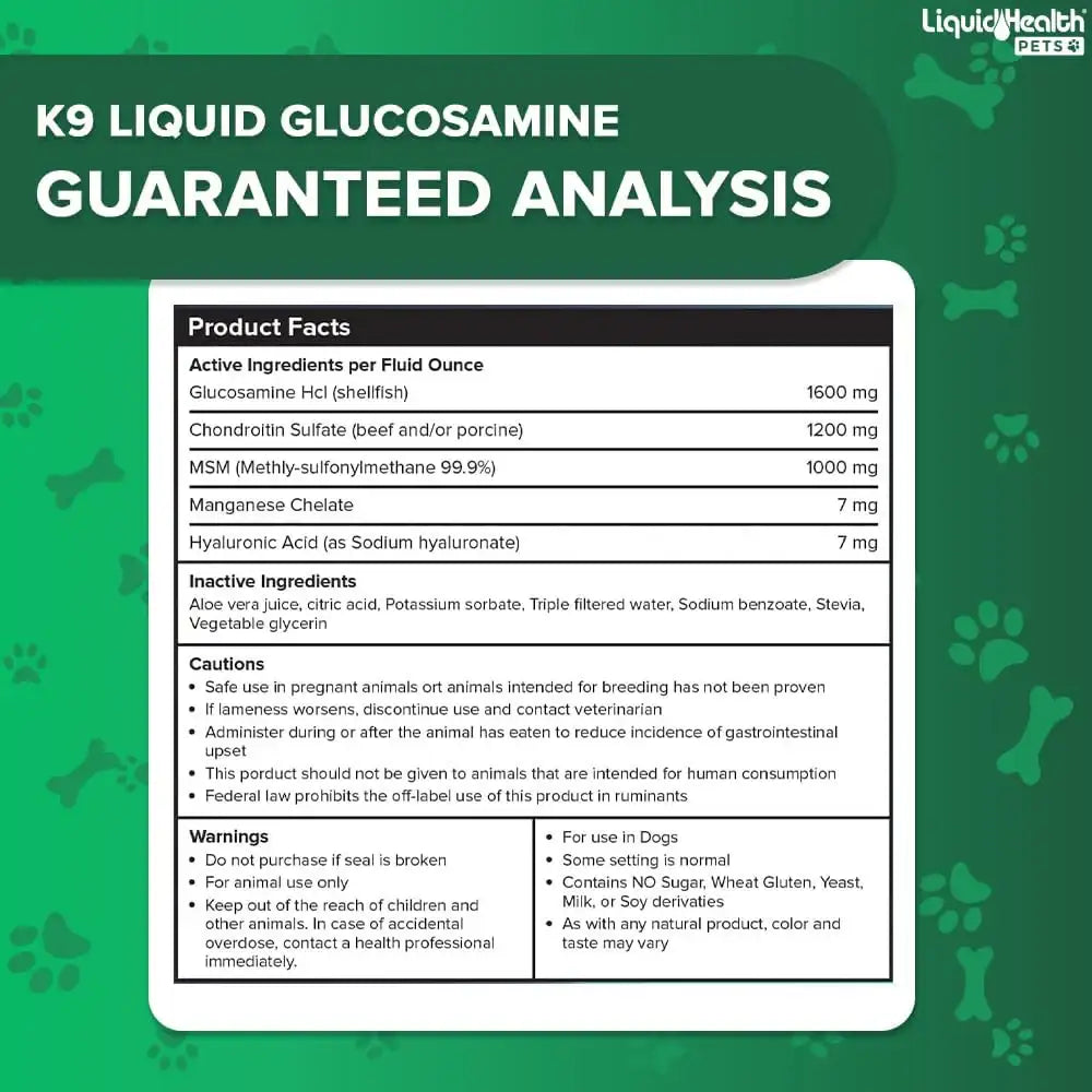 LIQUIDHEALTH - LIQUIDHEALTH Pets K9 Liquid Glucosamine for Dogs 32 Fl.Oz. - The Red Vitamin MX - Cuidado De Cadera Y Articulaciones Para Perros - {{ shop.shopifyCountryName }}