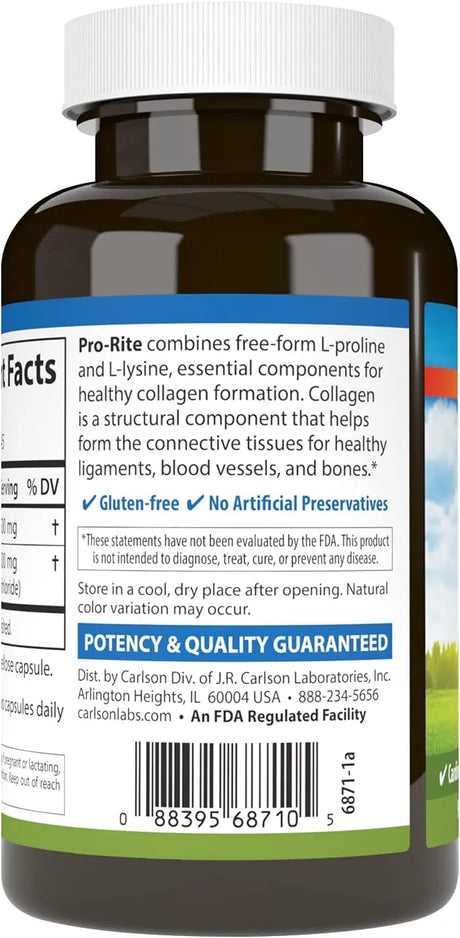 CARLSON - Carlson Pro-Rite Free-Form L-Proline & L-Lysine 90 Capsulas - The Red Vitamin MX - Suplementos Alimenticios - {{ shop.shopifyCountryName }}