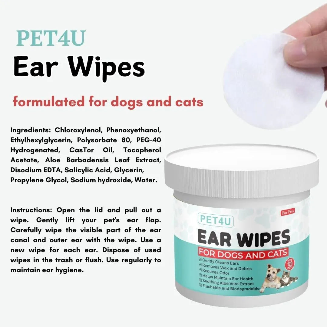 PET4U - PET4U Gentle Ear Wipes for Dogs and Cats 120 Toallitas - The Red Vitamin MX - Cuidado Del Oído De Perros - {{ shop.shopifyCountryName }}