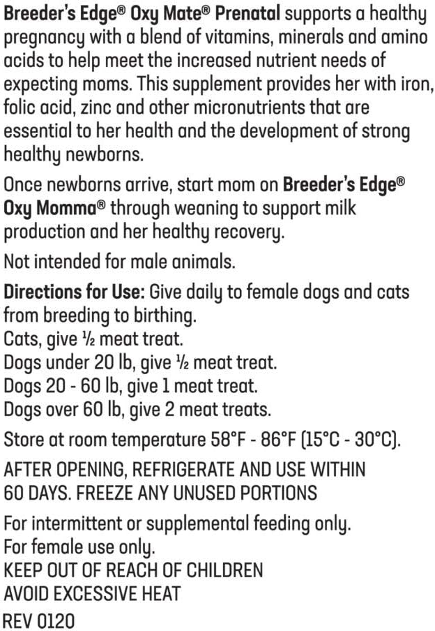 Revival Animal Health Breeder's Edge Oxy Mate Prenatal Supplement for Dogs & Cats 30 Masticables