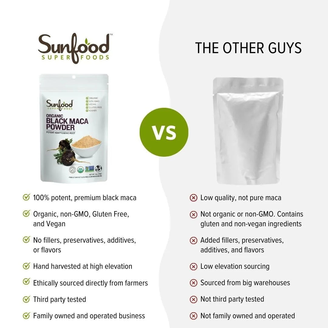 SUNFOOD - Sunfoods Superfoods Organic Black Maca Powder 4 Oz. - The Red Vitamin MX - Suplementos Alimenticios - {{ shop.shopifyCountryName }}