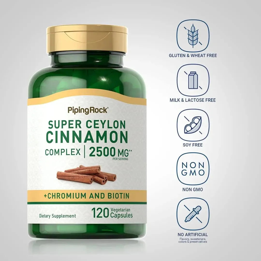 PIPING ROCK - Piping Rock Ceylon Cinnamon 2500Mg. 120 Capsulas - The Red Vitamin MX - Suplementos Alimenticios - {{ shop.shopifyCountryName }}