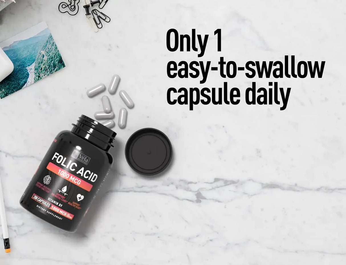 VELA NUTRITION - Vela Folic Acid 1000mcg 200 Capsulas - The Red Vitamin MX - Suplementos Alimenticios - {{ shop.shopifyCountryName }}