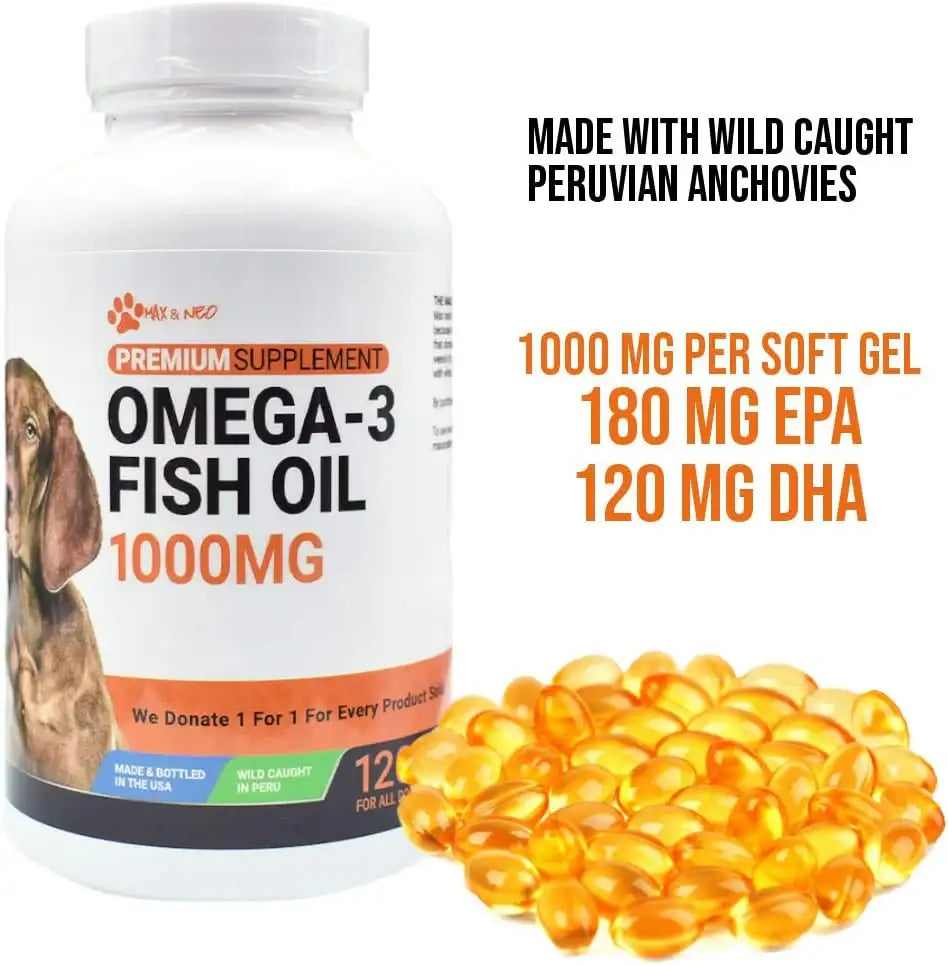 MAX AND NEO - Max and Neo Omega 3 Fish Oil for Dogs 120 Capsulas Blandas - The Red Vitamin MX - Aceite De Pescado Para Perros - {{ shop.shopifyCountryName }}