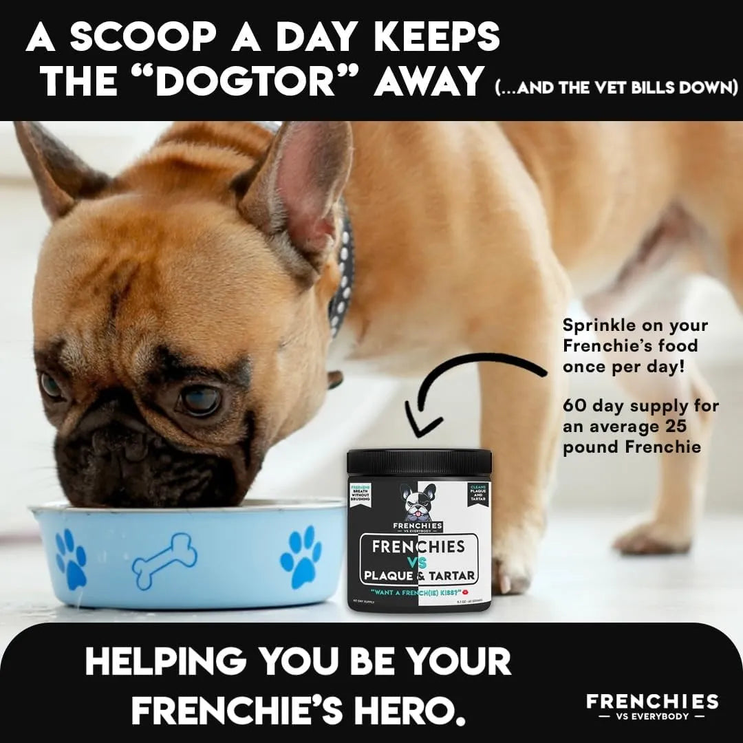 FRENCHIES VS EVERYBODY - Frenchies vs Everybody French Bulldog Optimized Dog Teeth Cleaning Powder 60 Servicios - The Red Vitamin MX - Cuidado Dental Para Perros - {{ shop.shopifyCountryName }}