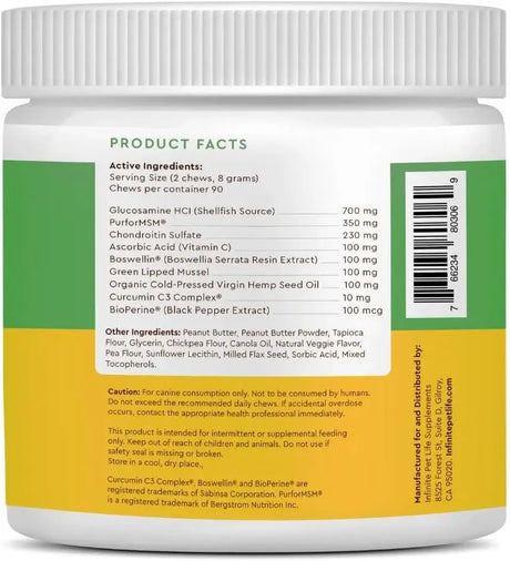 INFINITE PET - Infinite Pet Ultimate Hip and Joint Supplement for Dogs Peanut Butter 90 Masticables - The Red Vitamin MX - Cuidado De Cadera Y Articulaciones Para Perros - {{ shop.shopifyCountryName }}