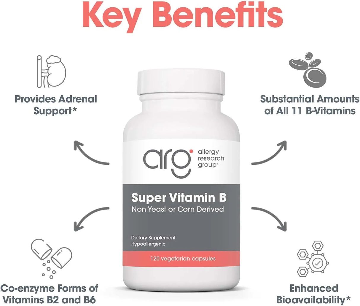 ALLERGY RESEARCH GROUP - Allergy Research Group Super Vitamin B Complex 120 Capsulas - The Red Vitamin MX - Suplementos Alimenticios - {{ shop.shopifyCountryName }}