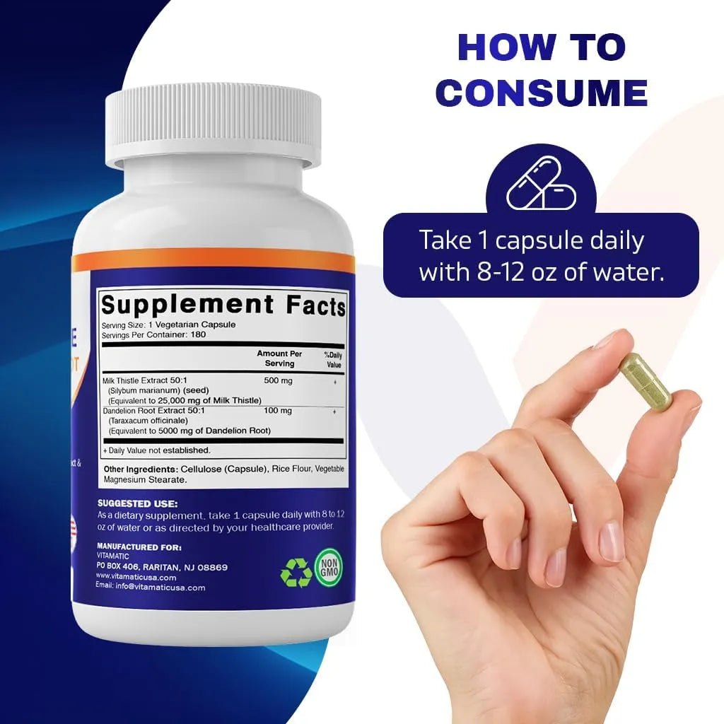 VITAMATIC - Vitamatic Milk Thistle 50:1 Extract 500Mg. 180 Capsulas - The Red Vitamin MX - Suplementos Alimenticios - {{ shop.shopifyCountryName }}
