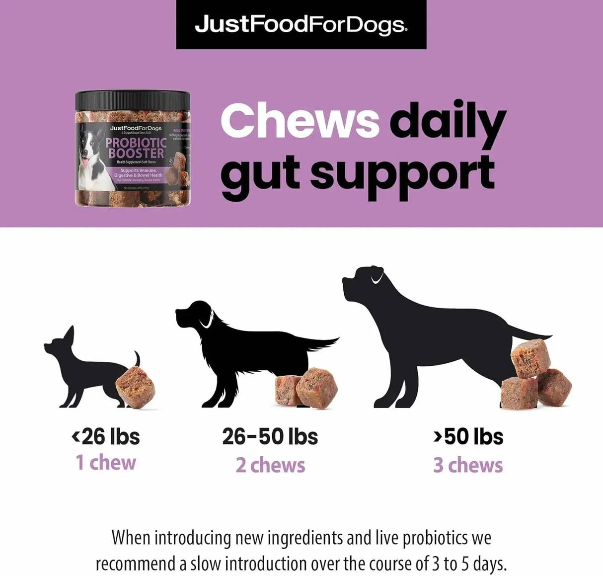 JUSTFOODFORDOGS - JustFoodForDogs Probiotic Booster Gut Health Soft Chews 45 Masticables - The Red Vitamin MX - Probióticos Para Perros - {{ shop.shopifyCountryName }}