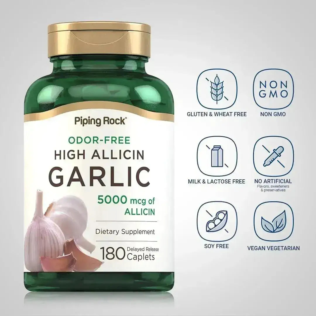 PIPING ROCK - Piping Rock Odorless Garlic Pills with High Allicin 180 Tabletas - The Red Vitamin MX - Suplementos Alimenticios - {{ shop.shopifyCountryName }}