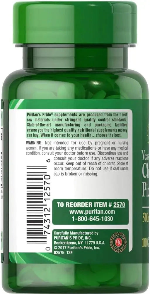 PURITAN'S PRIDE - Puritan's Pride Chromium Picolinate 500mcg 100 Tabletas - The Red Vitamin MX - Suplementos Alimenticios - {{ shop.shopifyCountryName }}