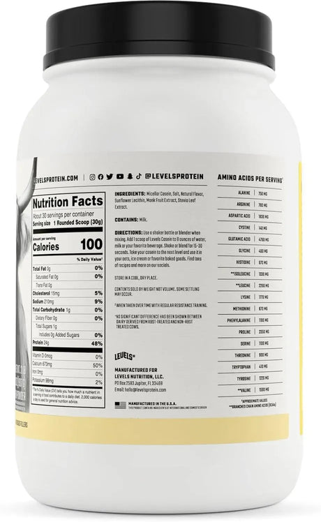 LEVELS - Levels 100% Micellar Casein Protein Vanilla Bean 2 Lb. - The Red Vitamin MX - Suplementos Alimenticios - {{ shop.shopifyCountryName }}