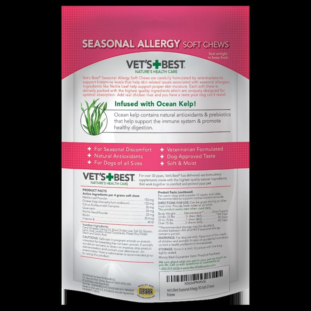 Vet's Best Seasonal Allergy Relief Soft Chews for Dogs 90 Masticables