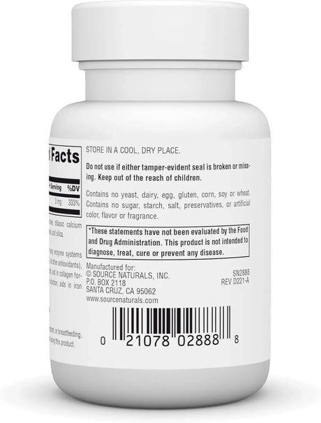 SOURCE NATURALS - Source Naurals Copper 3Mg. 60 Tabletas - The Red Vitamin MX - Suplementos Alimenticios - {{ shop.shopifyCountryName }}