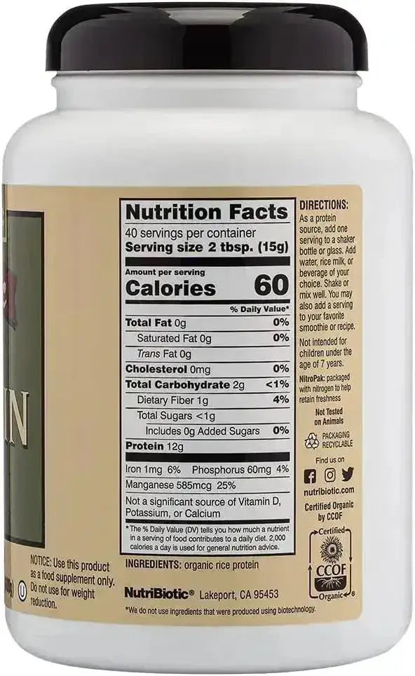 NUTRIBIOTIC - NutriBiotic Certified Organic Plain Rice Protein 600Gr. - The Red Vitamin MX - Suplementos Alimenticios - {{ shop.shopifyCountryName }}