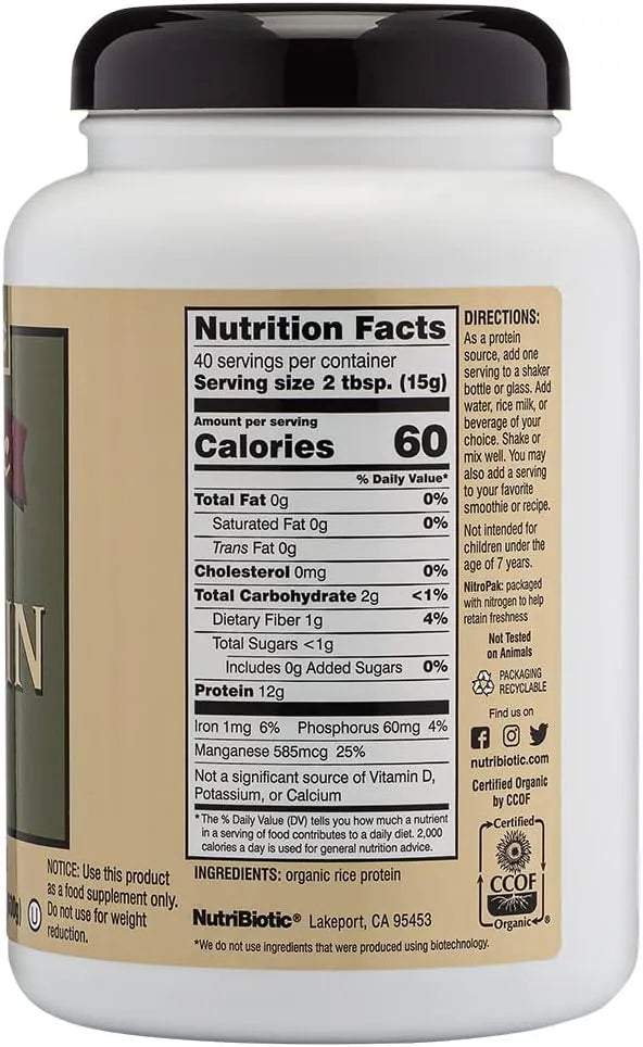 NUTRIBIOTIC - NutriBiotic Certified Organic Plain Rice Protein 600Gr. - The Red Vitamin MX - Suplementos Alimenticios - {{ shop.shopifyCountryName }}