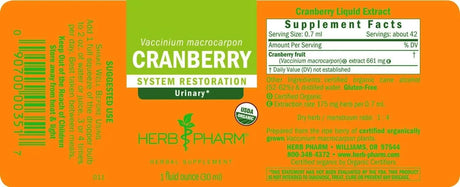 HERB PHARM - Herb Pharm Certified Organic Cranberry Liquid Extract for Urinary Tract Support 1 Fl.Oz. - The Red Vitamin MX - Suplementos Alimenticios - {{ shop.shopifyCountryName }}