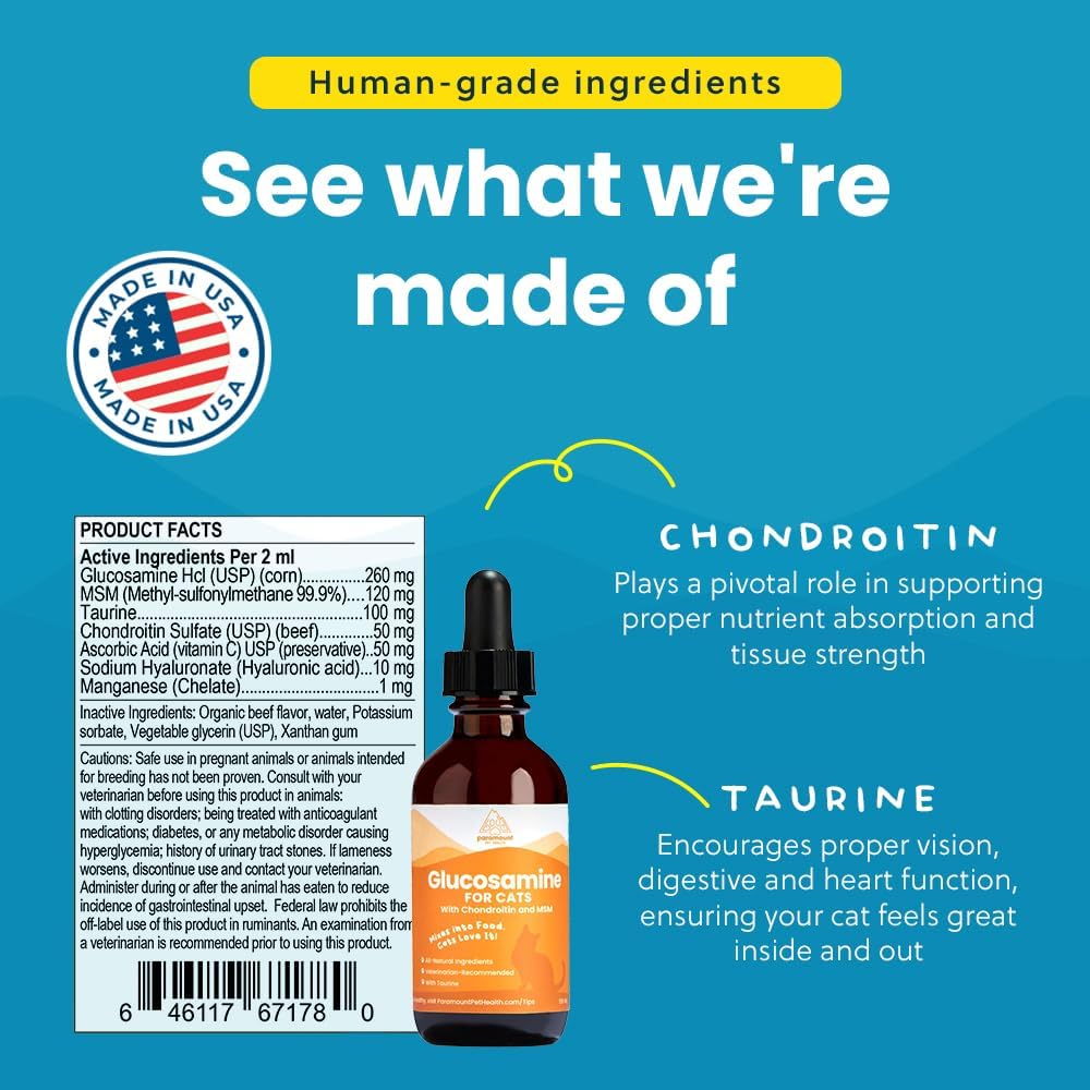 Paramount Pet Health 100% Natural Liquid Glucosamine Chondroitin with MSM for Cats 2 Fl.Oz.