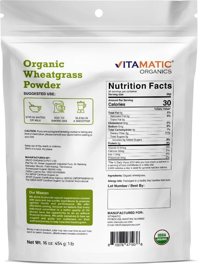 VITAMATIC - Vitamatic Certified USDA Organic Wheatgrass Powder 454Gr. - The Red Vitamin MX - Suplementos Alimenticios - {{ shop.shopifyCountryName }}