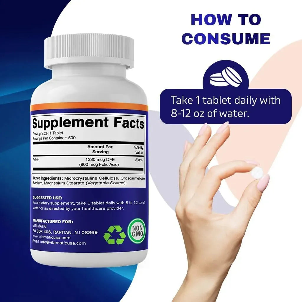 VITAMATIC - Vitamatic Folic Acid 800mcg 500 Tabletas - The Red Vitamin MX - Suplementos Alimenticios - {{ shop.shopifyCountryName }}
