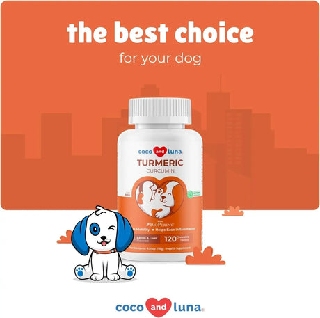 COCO AND LUNA - Coco and Luna Turmeric for Dogs Anti Inflammatory Pain Relief 120 Tabletas Masticables - The Red Vitamin MX - Cuidado De Cadera Y Articulaciones Para Perros - {{ shop.shopifyCountryName }}