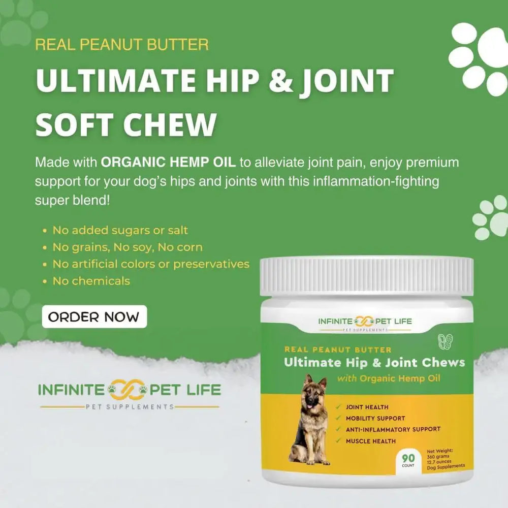 INFINITE PET - Infinite Pet Ultimate Hip and Joint Supplement for Dogs Peanut Butter 90 Masticables - The Red Vitamin MX - Cuidado De Cadera Y Articulaciones Para Perros - {{ shop.shopifyCountryName }}