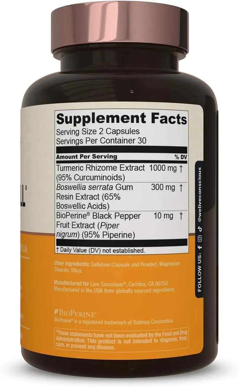 LIVE CONSCIOUS - Live Conscious CurcuWell Curcumin and Boswellia Blend 60 Capsulas - The Red Vitamin MX - Suplementos Alimenticios - {{ shop.shopifyCountryName }}