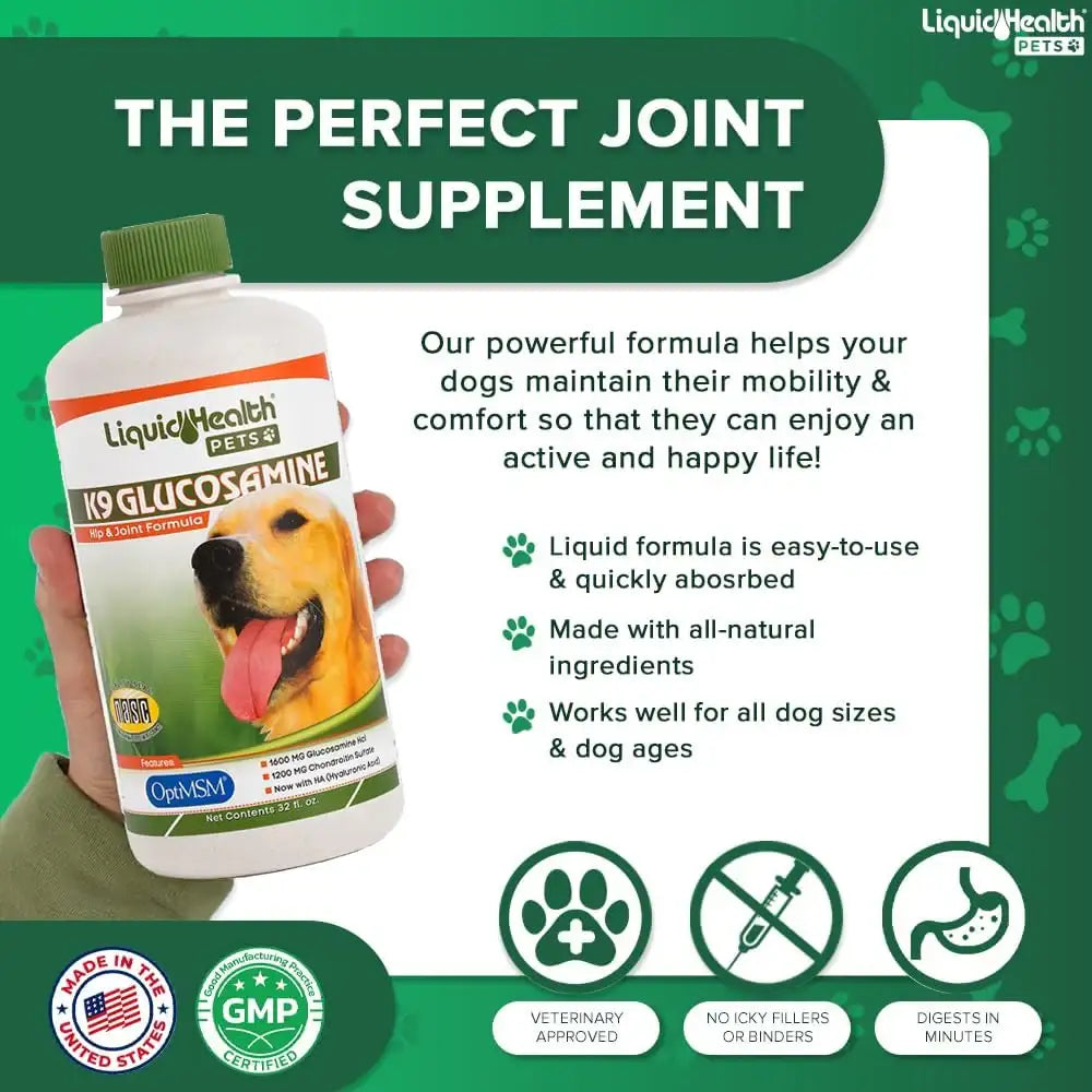 LIQUIDHEALTH - LIQUIDHEALTH Pets K9 Liquid Glucosamine for Dogs 32 Fl.Oz. - The Red Vitamin MX - Cuidado De Cadera Y Articulaciones Para Perros - {{ shop.shopifyCountryName }}