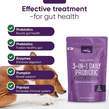 IHEARTDOGS - iHeartDogs 3-in-1 Probiotic for Dogs 90 Masticables - The Red Vitamin MX - Probióticos Para Perros - {{ shop.shopifyCountryName }}