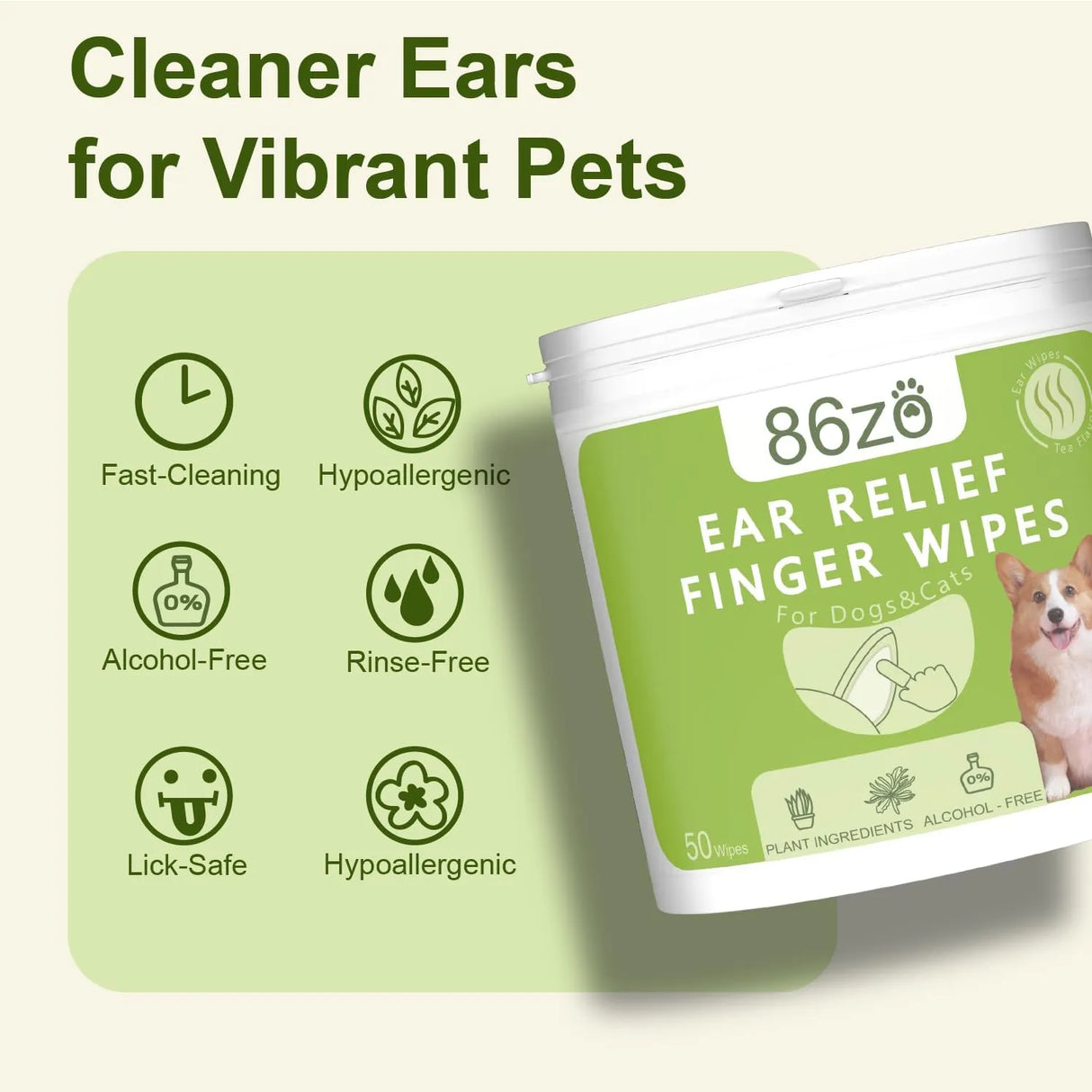 86ZO - 86zo Dog Ear Finger Wipes for Dogs & Cats 50 Toallitas - The Red Vitamin MX - Cuidado Del Oído De Perros - {{ shop.shopifyCountryName }}