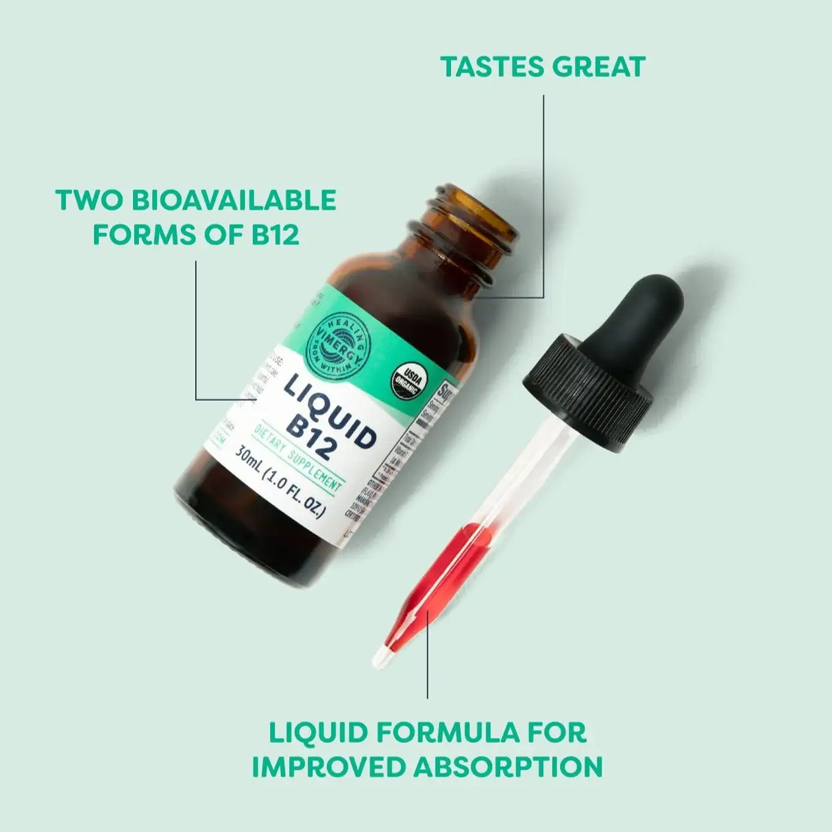 VIMERGY - Vimergy Organic Liquid Vitamin B12 30 Servicios 30Ml. - The Red Vitamin MX - Suplementos Alimenticios - {{ shop.shopifyCountryName }}