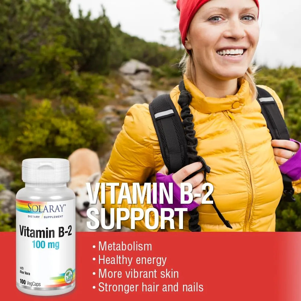 SOLARAY - Solaray Vitamin B-2 Riboflavin 100Mg. 100 Capsulas - The Red Vitamin MX - Suplementos Alimenticios - {{ shop.shopifyCountryName }}