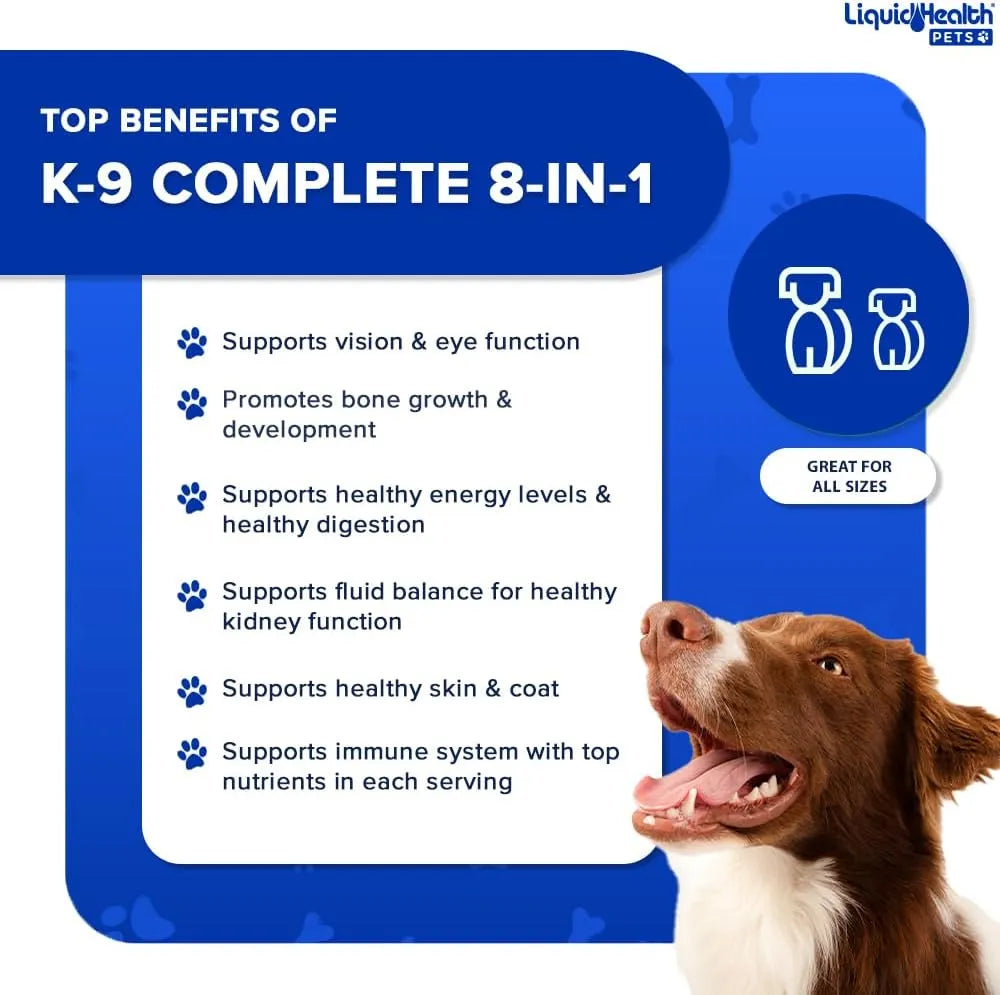 LIQUIDHEALTH - LIQUIDHEALTH Pets K9 Complete 8-in-1 Liquid Multivitamin 32 Fl.Oz. - The Red Vitamin MX - Multivitamínicos Para Perros - {{ shop.shopifyCountryName }}