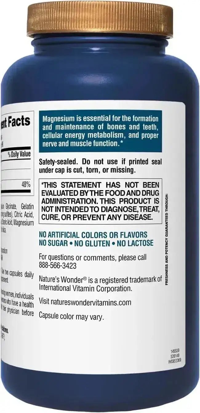 NATURE'S WONDER - Nature's Wonder Magnesium Glycinate 200Mg. 180 Capsulas - The Red Vitamin MX - Suplementos Alimenticios - {{ shop.shopifyCountryName }}