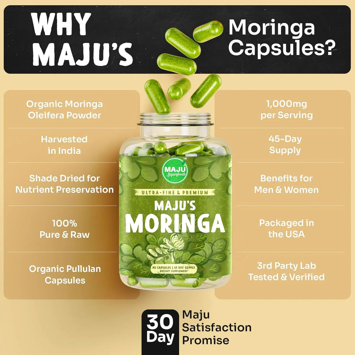 MAJU SUPERFOODS - MAJU's Organic Moringa 90 Capsulas - The Red Vitamin MX - Suplementos Alimenticios - {{ shop.shopifyCountryName }}