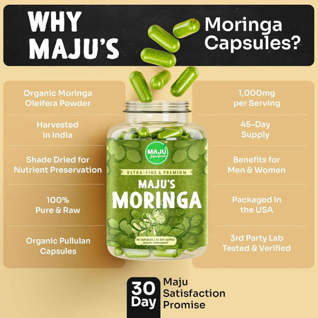 MAJU SUPERFOODS - MAJU's Organic Moringa 90 Capsulas - The Red Vitamin MX - Suplementos Alimenticios - {{ shop.shopifyCountryName }}