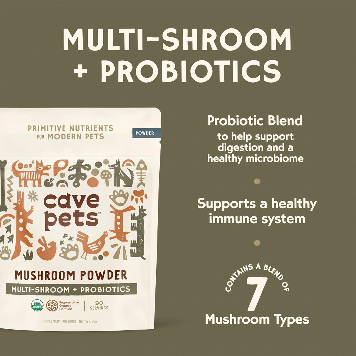 CAVE PETS - Cave Pets Super Blend Powder Multi-Shroom & Probiotics 90 Servicios 90Gr. - The Red Vitamin MX - Suplementos Herbales Para Perros - {{ shop.shopifyCountryName }}