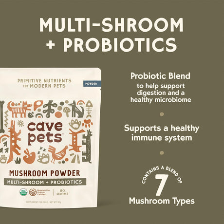 CAVE PETS - Cave Pets Super Blend Powder Multi-Shroom & Probiotics 90 Servicios 90Gr. - The Red Vitamin MX - Suplementos Herbales Para Perros - {{ shop.shopifyCountryName }}