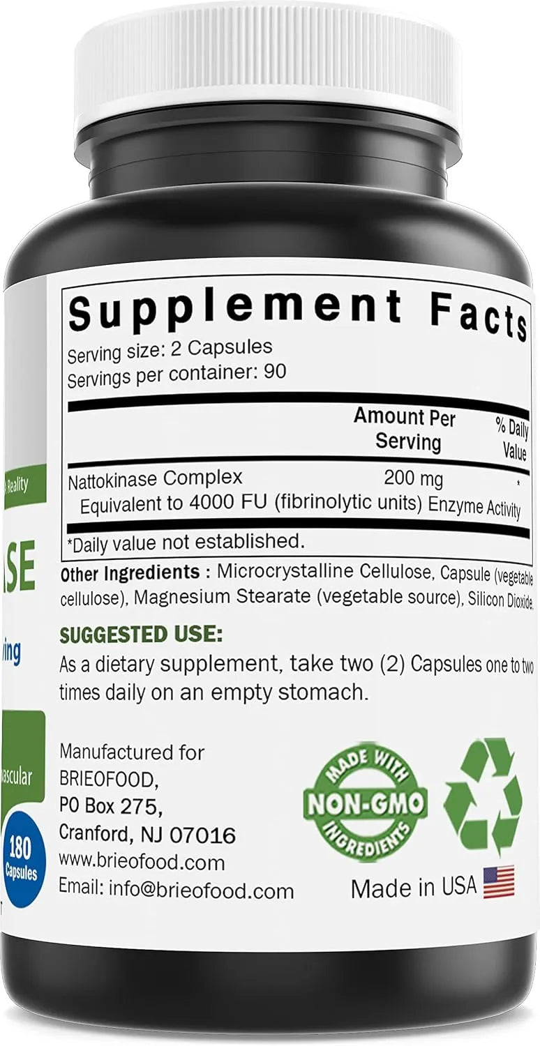 BRIEOFOOD - Brieofood Nattokinase 4000 FU 180 Capsulas - The Red Vitamin MX - Suplementos Alimenticios - {{ shop.shopifyCountryName }}