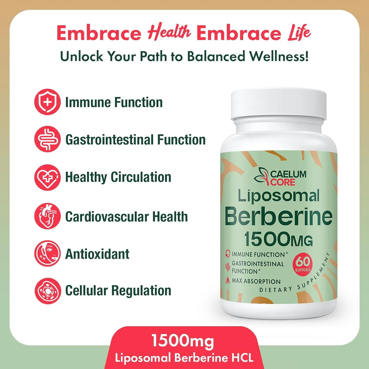 CAELUMCORE - CaelumCore Liposomal Berberine HCL 1500Mg. 60 Capsulas Blandas - The Red Vitamin MX - Suplementos Alimenticios - {{ shop.shopifyCountryName }}