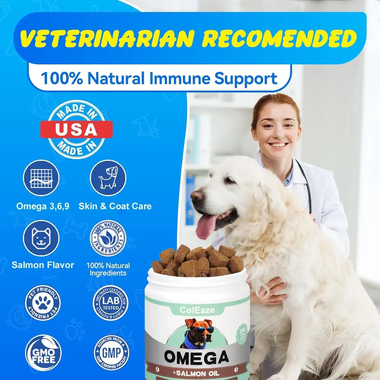 COLEAZE - ColEaze Salmon Oil for Dogs 200 Masticables - The Red Vitamin MX - Aceite De Pescado Para Perros - {{ shop.shopifyCountryName }}