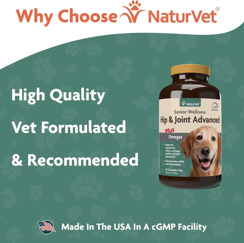 NATURVET - NaturVet Senior Wellness Hip & Joint Advanced Plus Omegas 90 Tabletas - The Red Vitamin MX - Cuidado De Cadera Y Articulaciones Para Perros - {{ shop.shopifyCountryName }}