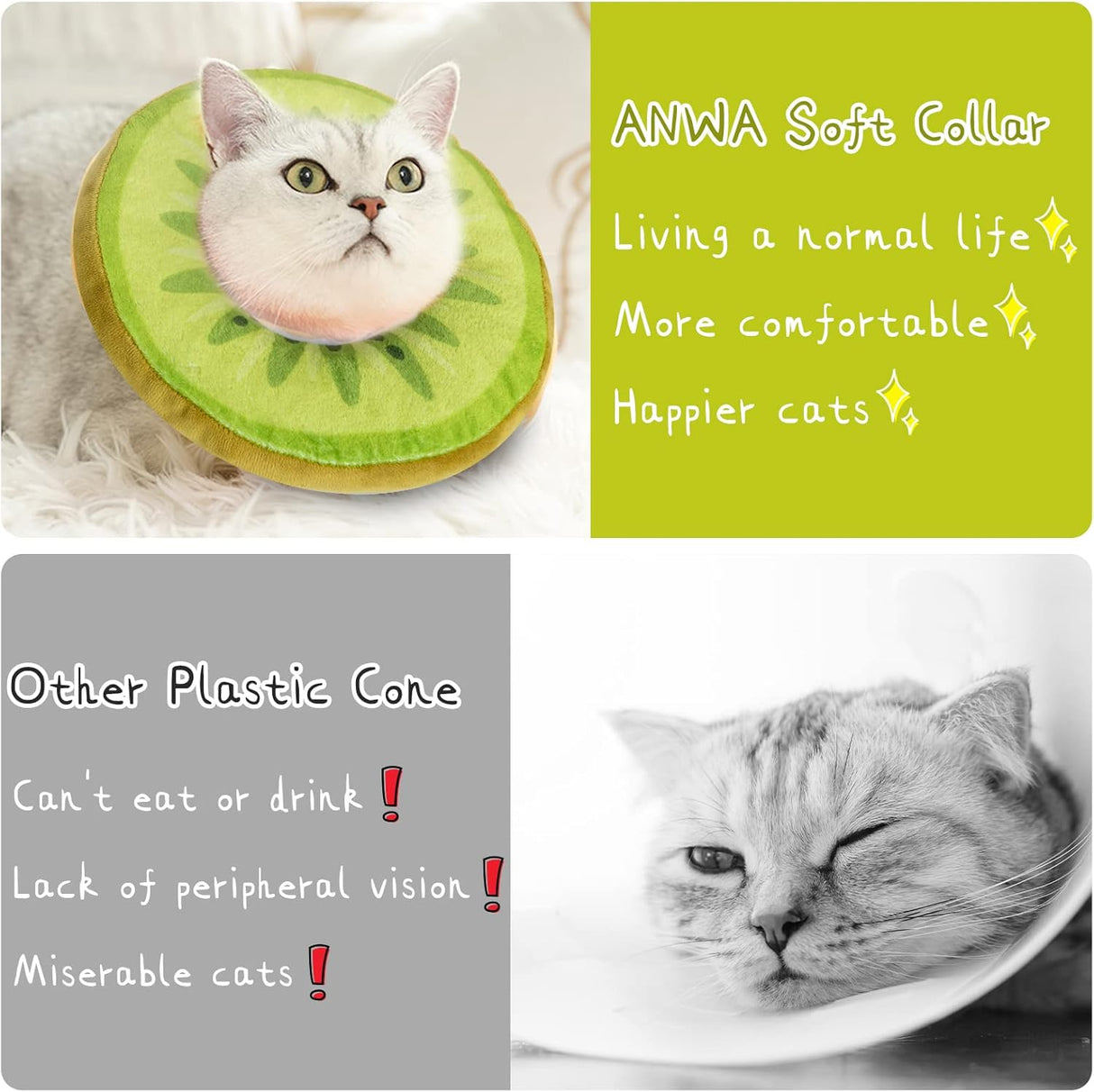 ANWA Adjustable Cat Cone Collar Soft Kiwifruit Large