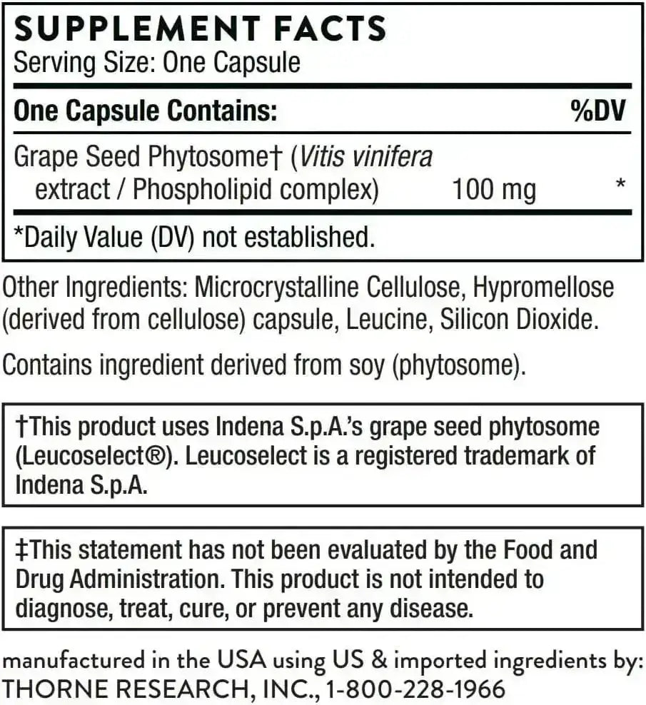 THORNE RESEARCH - THORNE Grape Seed Extract 60 Capsulas - The Red Vitamin MX - Suplementos Alimenticios - {{ shop.shopifyCountryName }}