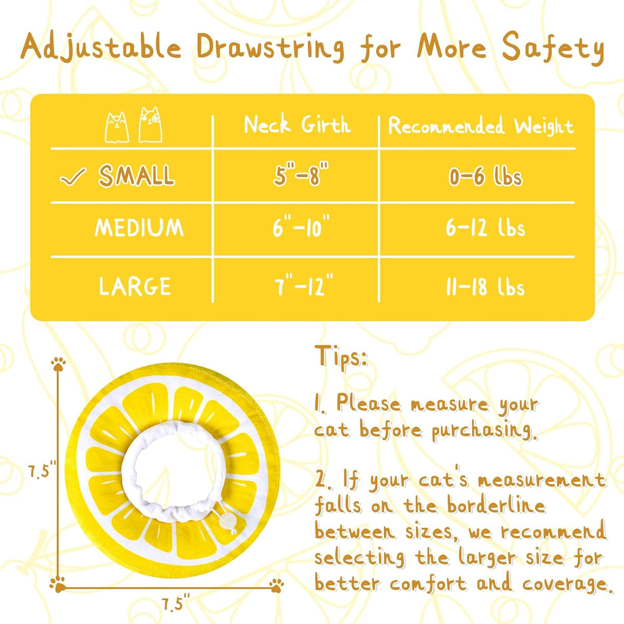 ANWA Adjustable Cat Cone Collar Soft Lemon Small