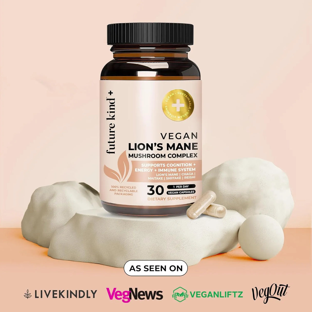 FUTURE KIND - Future Kind Vegan Lion’s Mane Mushroom Complex 30 Capsulas - The Red Vitamin MX - Suplementos Alimenticios - {{ shop.shopifyCountryName }}