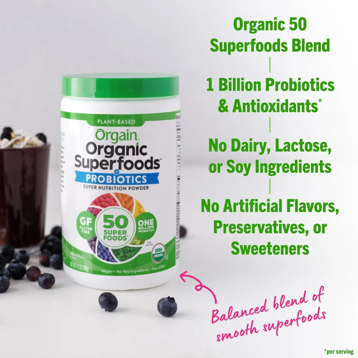 ORGAIN - Orgain Organic Greens Powder + 50 Superfoods 1 Billion Probiotics 280Gr. - The Red Vitamin MX - Suplementos Alimenticios - {{ shop.shopifyCountryName }}